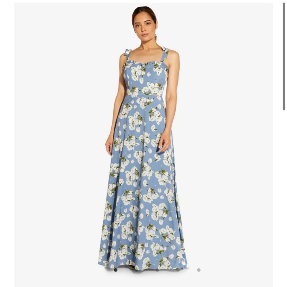 Aidan Mattox Blue Floral Maxi Dress
